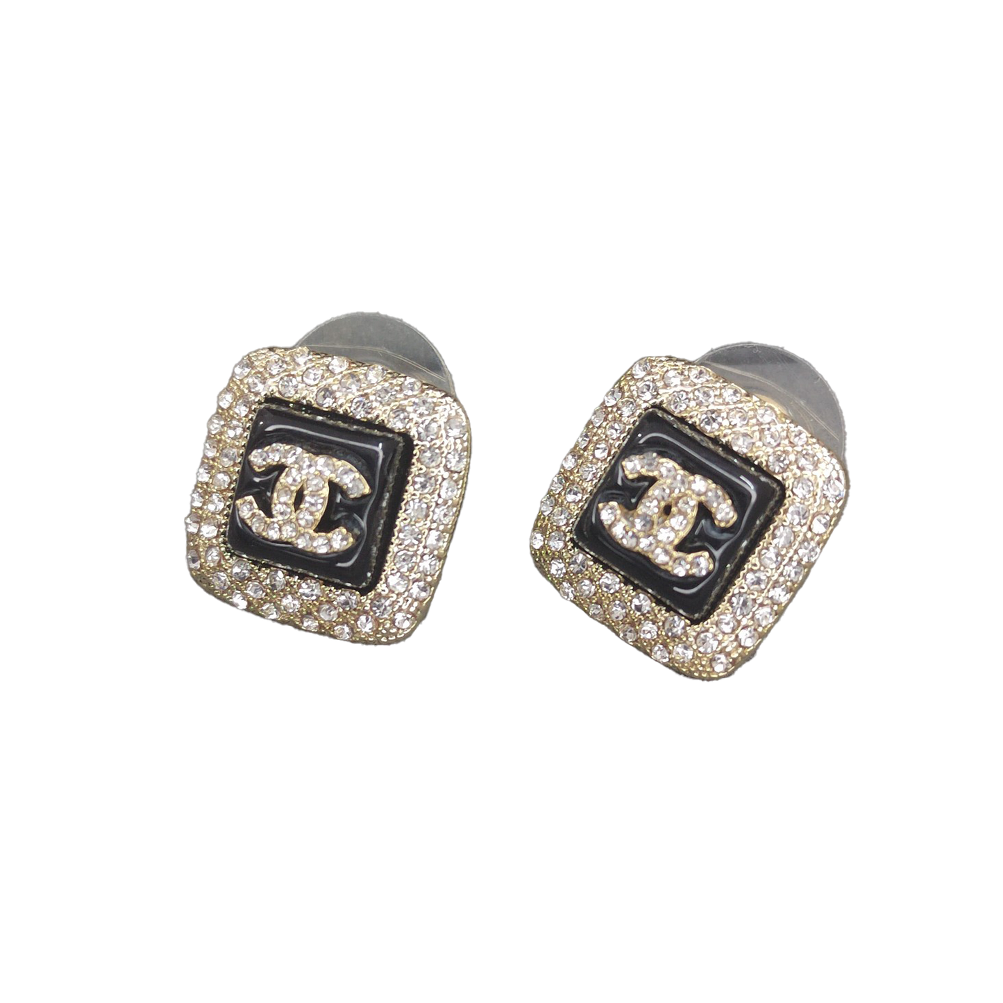 18k CHANEL CC Diamond Square Black Earrings