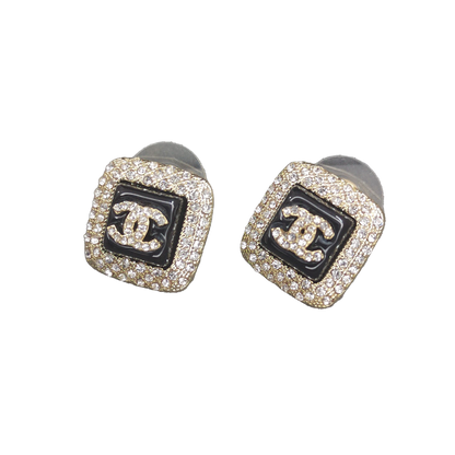 18k CHANEL CC Diamond Square Black Earrings