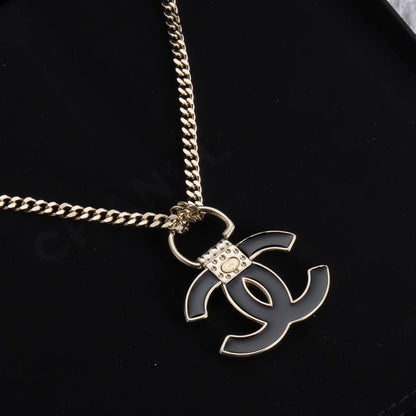 18K CC Black Resin Logo Necklace