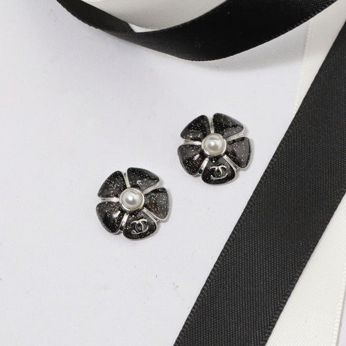 18K CC Black & Pink Camellia Earrings