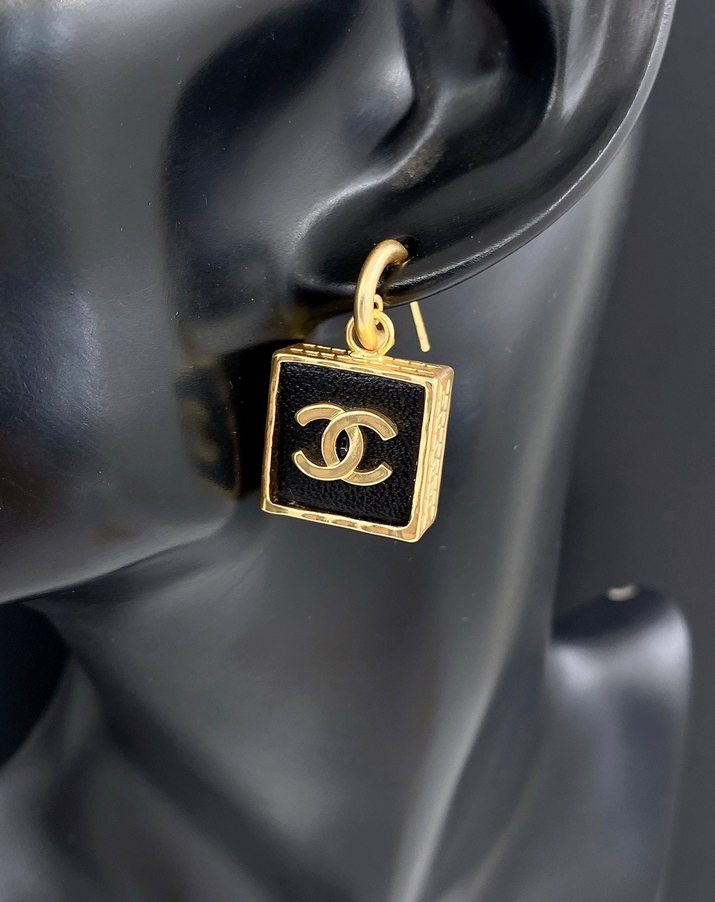 18K CC Black Bag Pendant Earrings