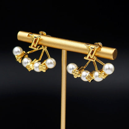 18k Louis Monogram Pearls Earrings