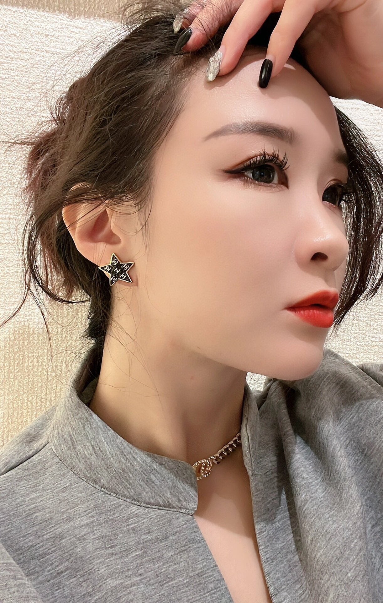 18K CC Star Earrings