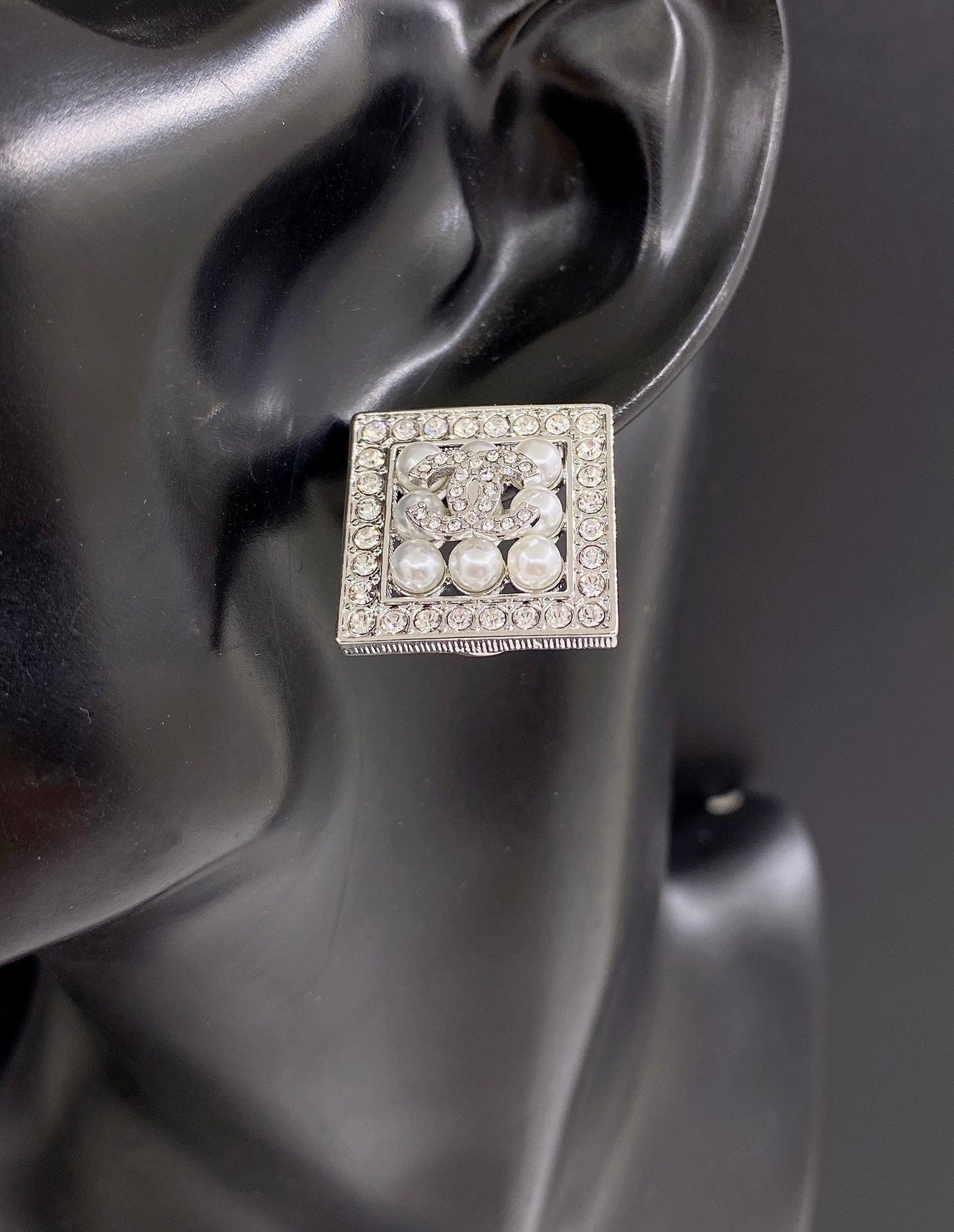 18K CC Square Diamond Earrings