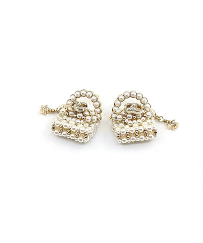 Boucles d'oreilles en perles de petit sac CC 18 carats