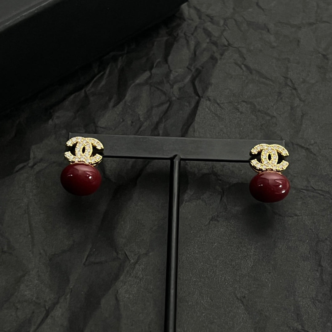 18K CHANEL CC Red Bead Earrings