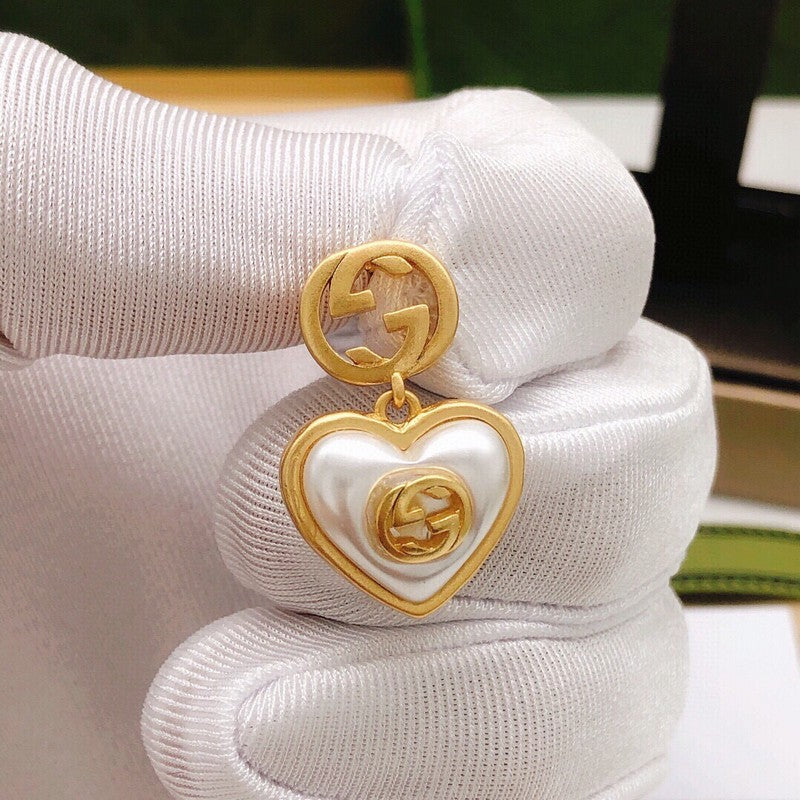 GG Heart Pearl Earrings