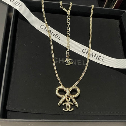 18K CC Gold Bow Tie Necklace