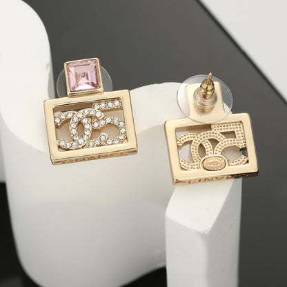 18K CC Square Diamond Earrings