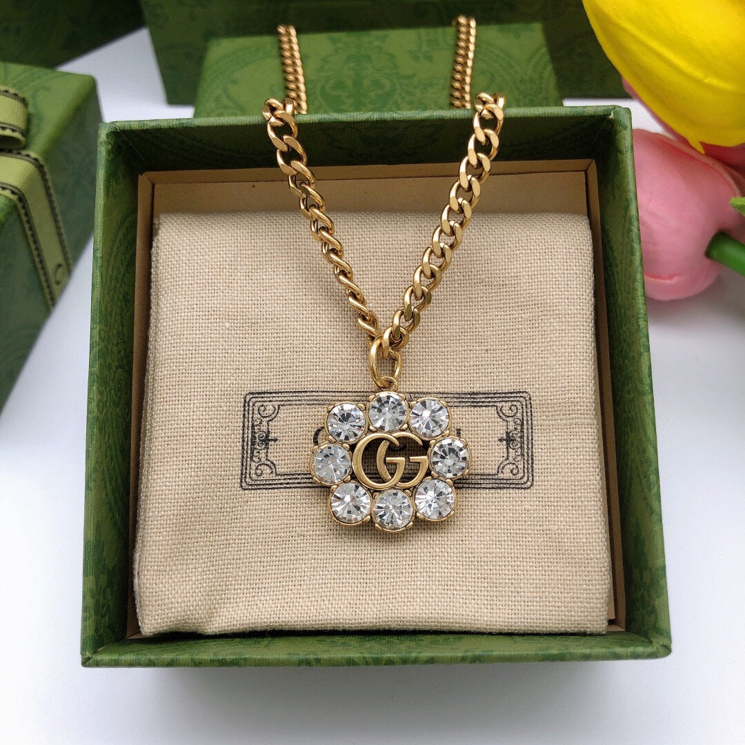 Collier de cristaux de fleurs Double G 18 carats