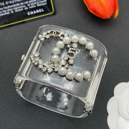 18K CC Pearl & Diamond Transparent Cuff Bracelet