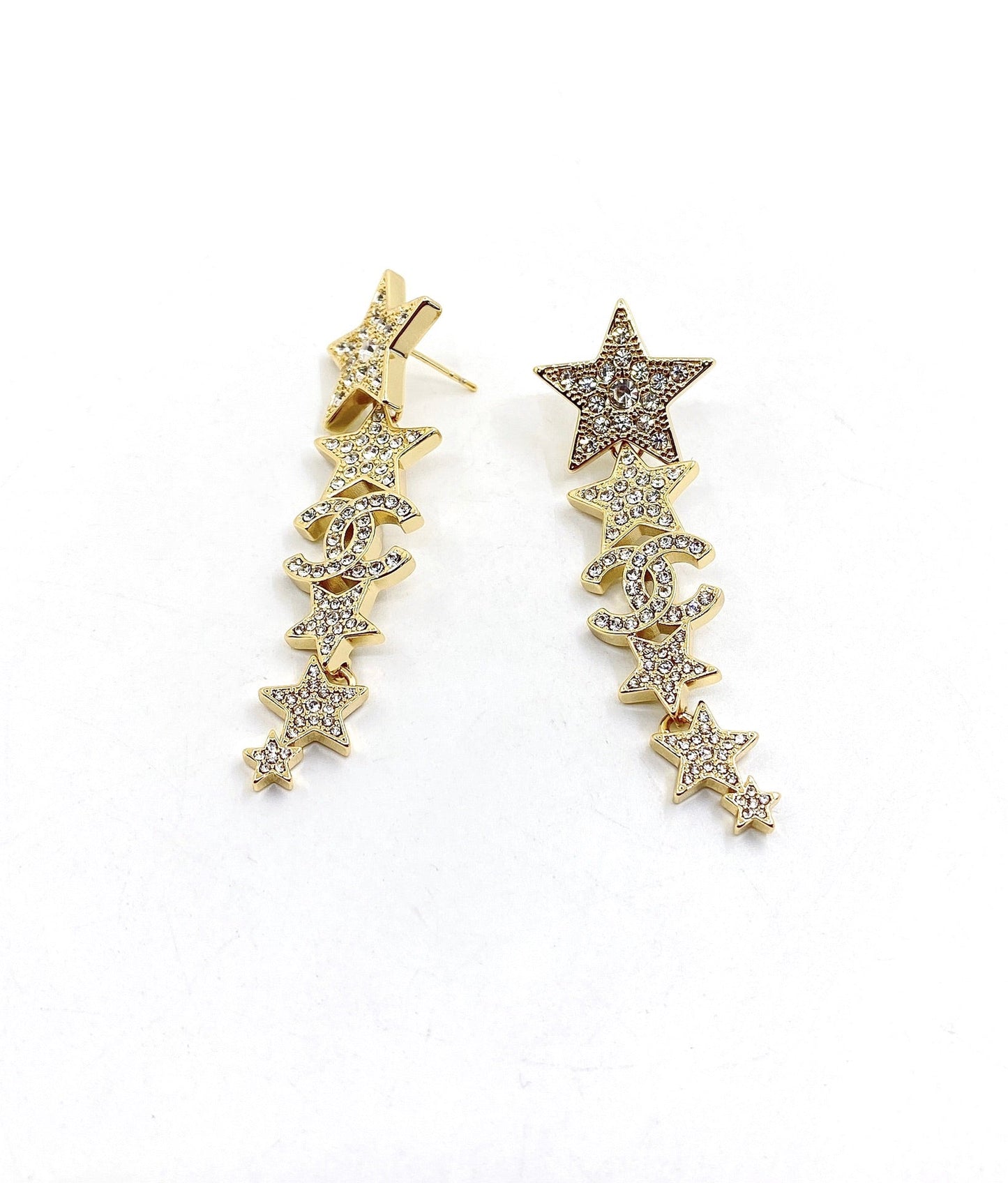 Boucles d'oreilles longues diamants étoiles CC 18 carats