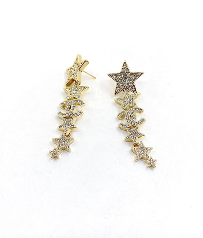 18K CC Star Diamonds Long Earrings