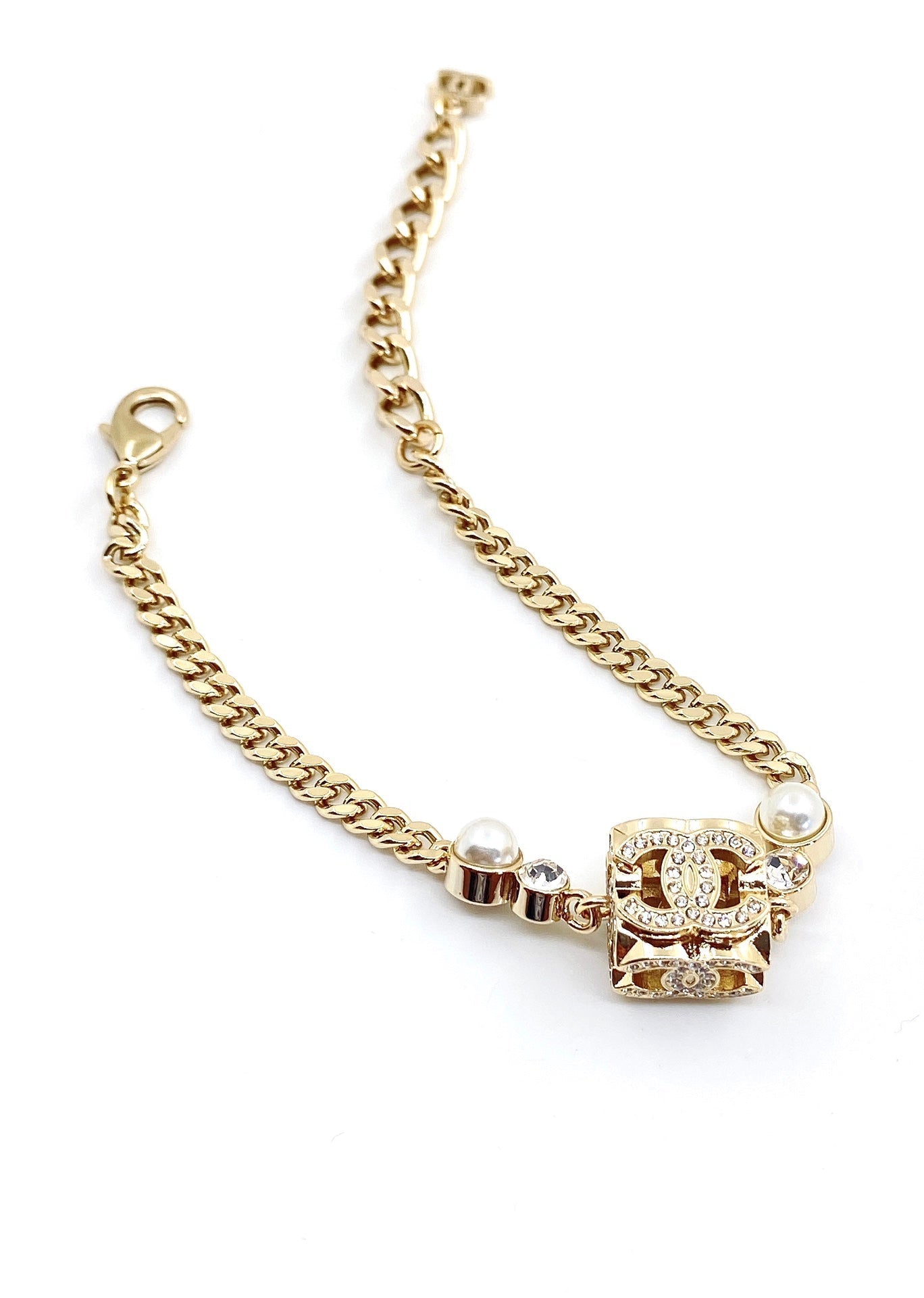 18K CC Square Pearl Chain Necklace