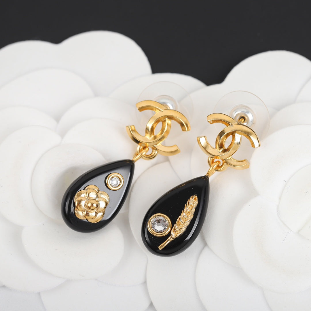 18k CHANEL CC Camellia Pendant Earrings