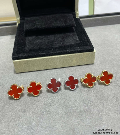 18K Vintage Alhambra Carnelian Earrings