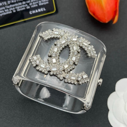 18K CC Pearl Diamond Transparent Cuff Bracelet