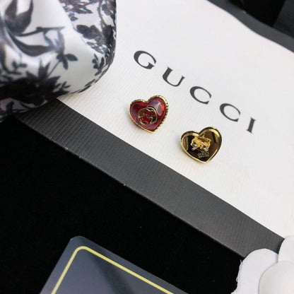 18K GG Heart Red Crystal Earrings