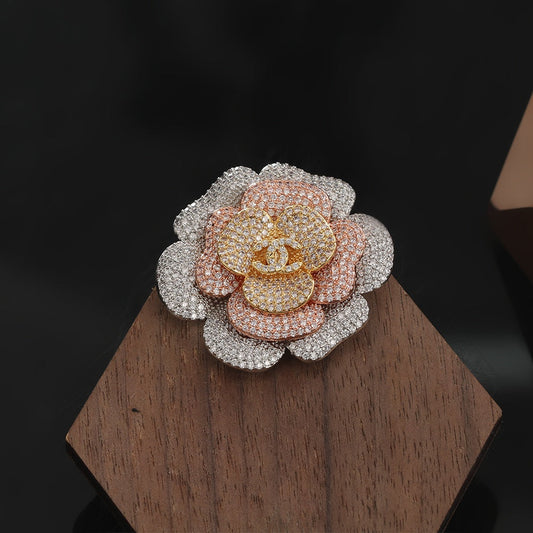 18K CHANEL Camellia Pink Diamonds Brooch