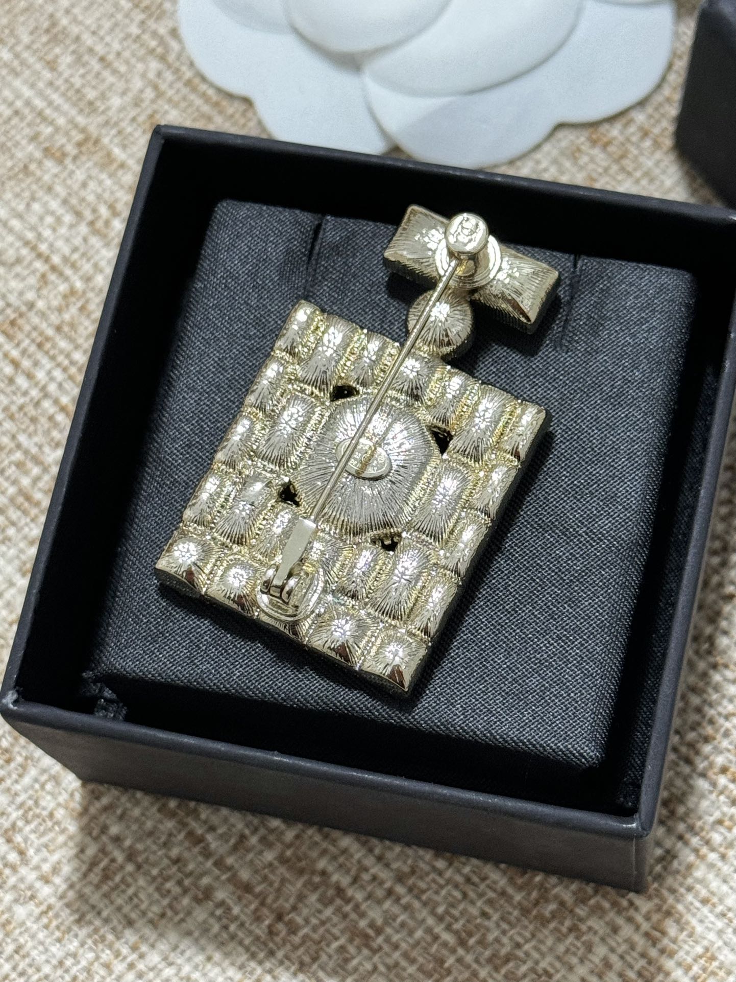 18K CC Perfume Bottle Crystals Brooch