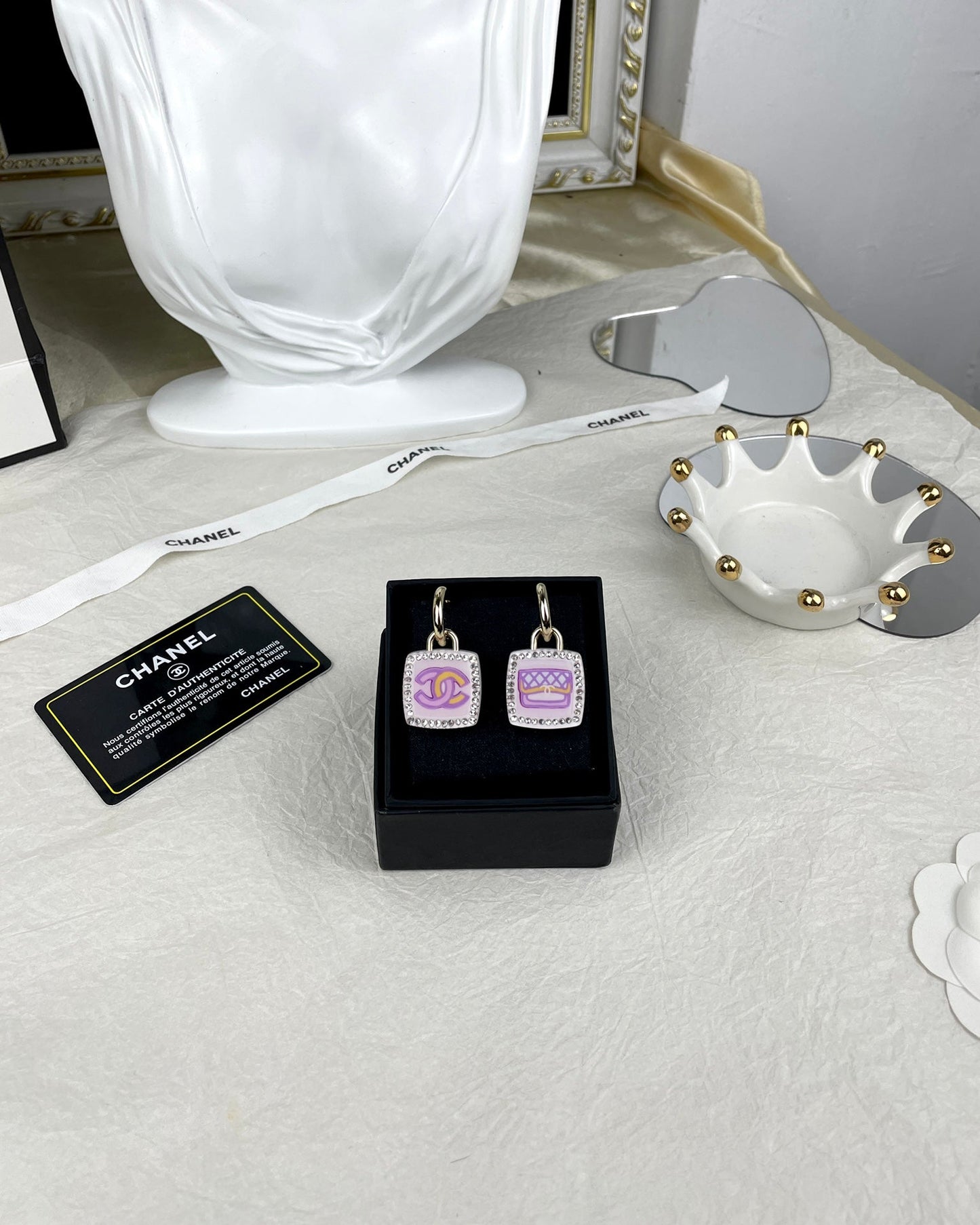 Boucles d'oreilles bouteille rose CC 18 carats