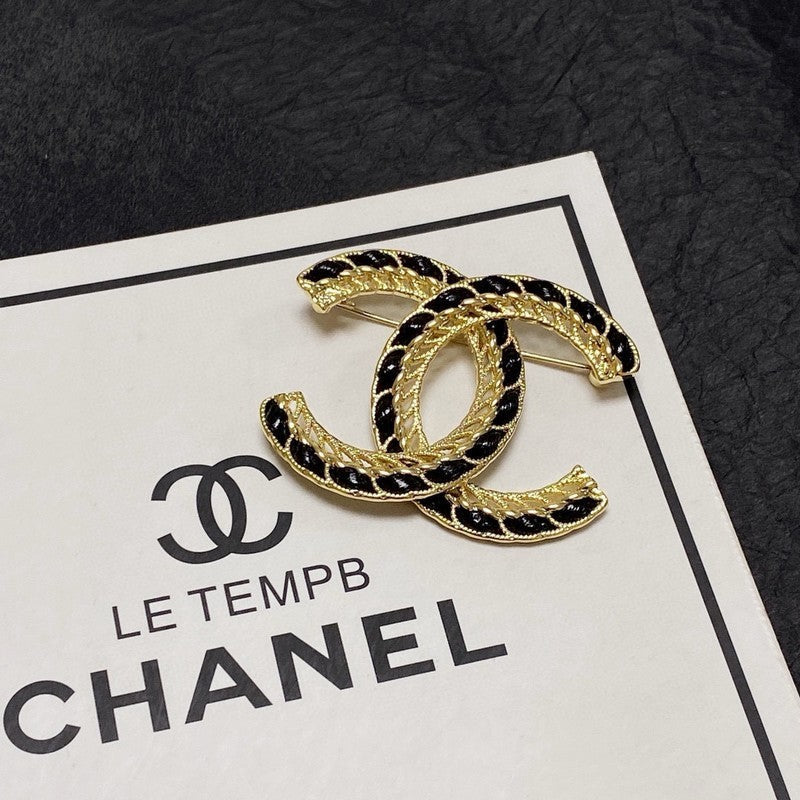 CC Leather Gold Brooch