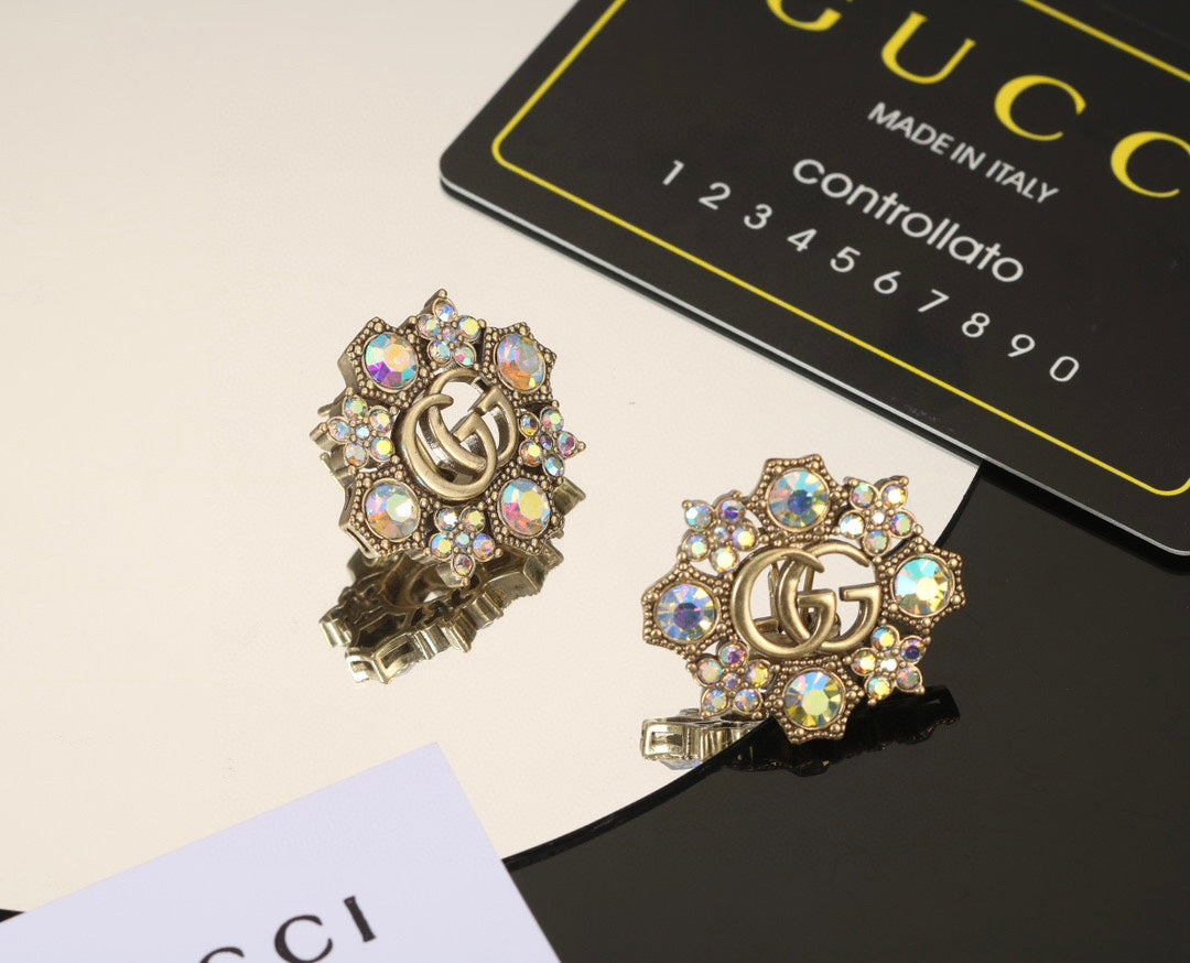 18k GUCCI Double G Blue Flowers Earrings