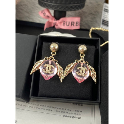 18K CC Pink Peach Gold Earrings