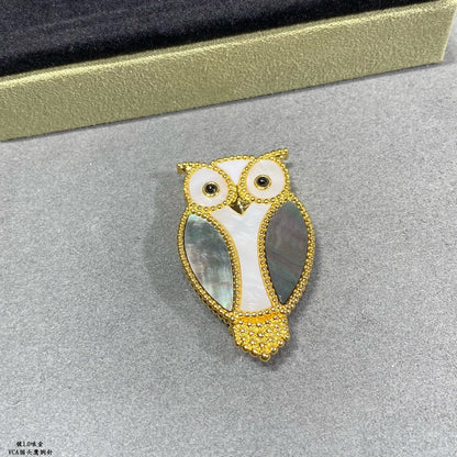 Broche à clip hibou animaux porte-bonheur 18 carats