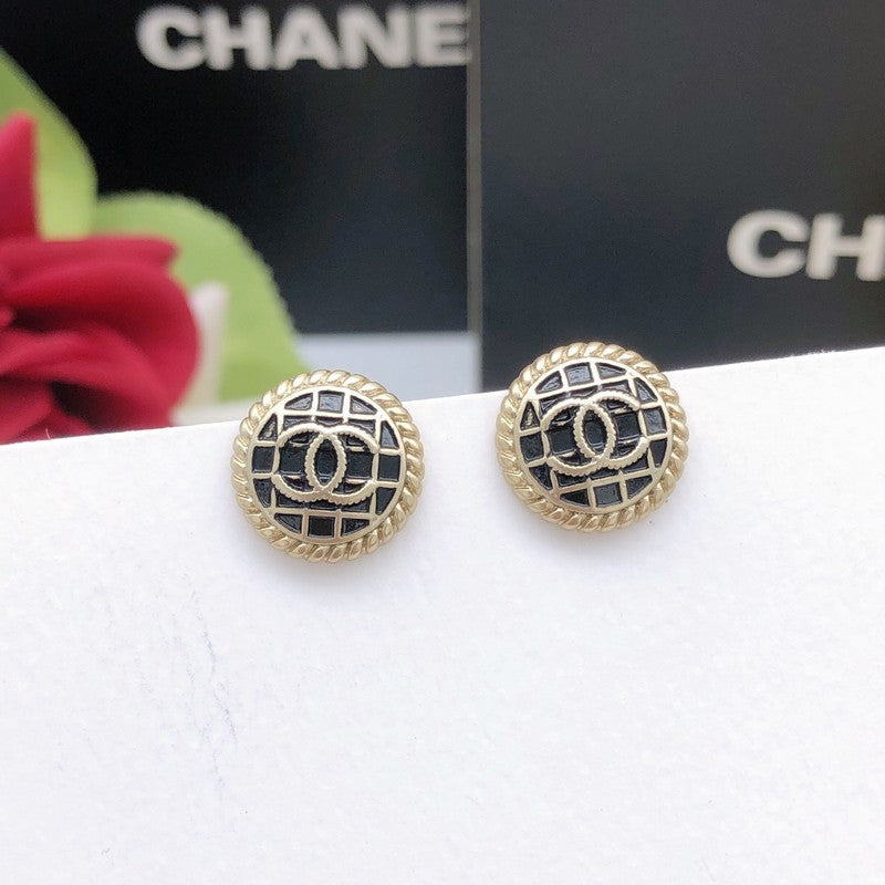 CC Black & Gold Round Earrings
