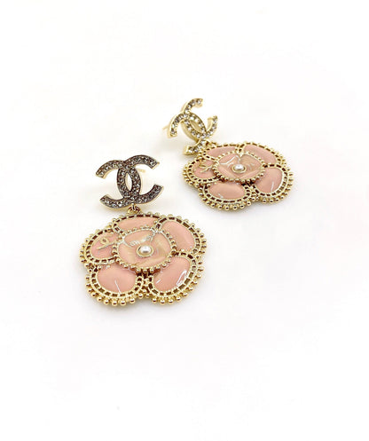 18K CC Pink Flower Earrings