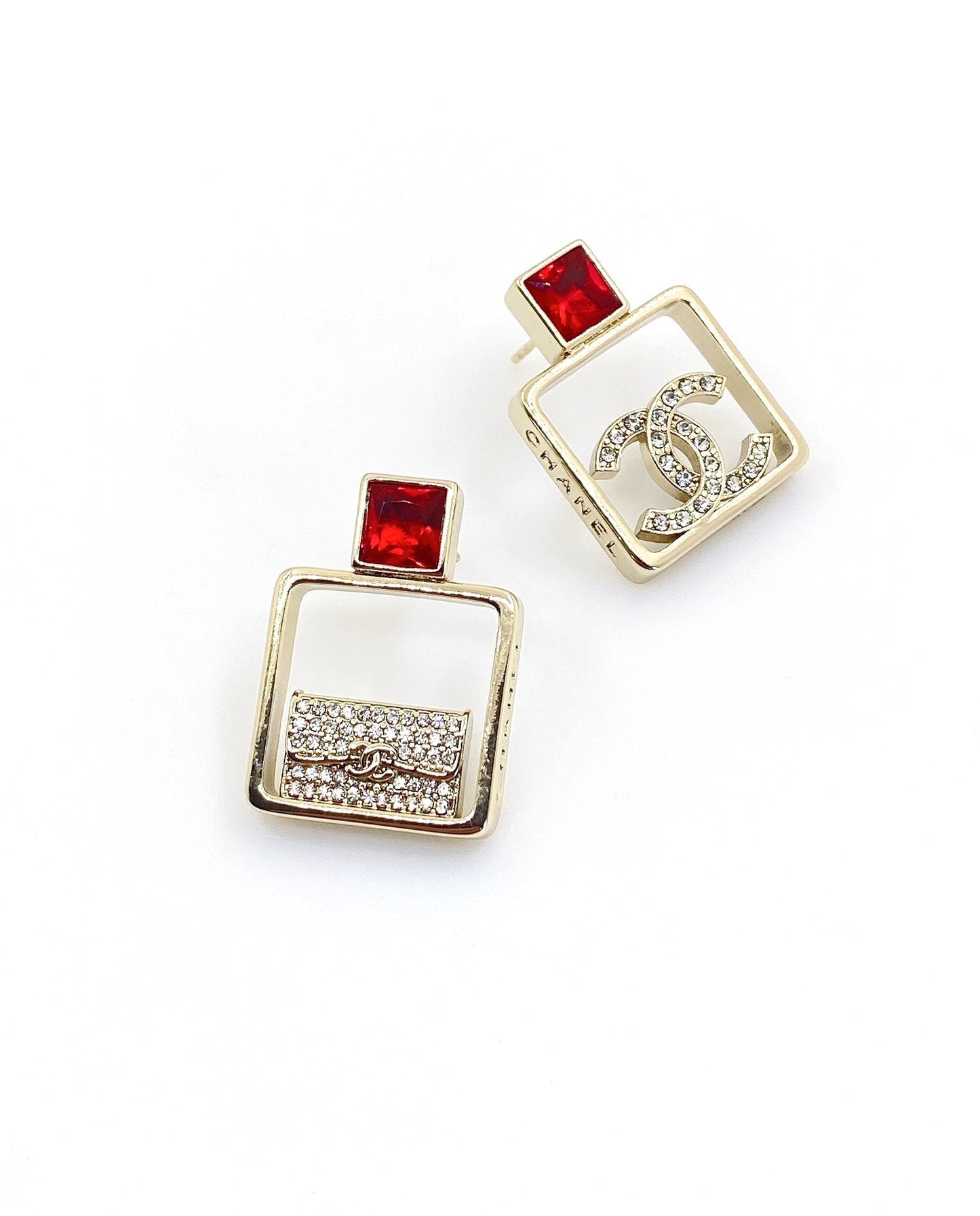 18K CC Red Bottle Pendant Earrings