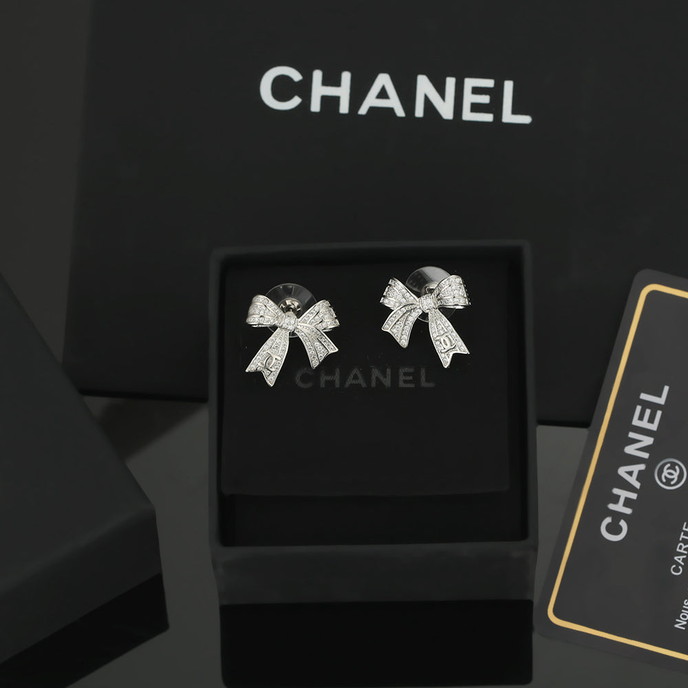 18K CC Bow Tie Diamond Earrings