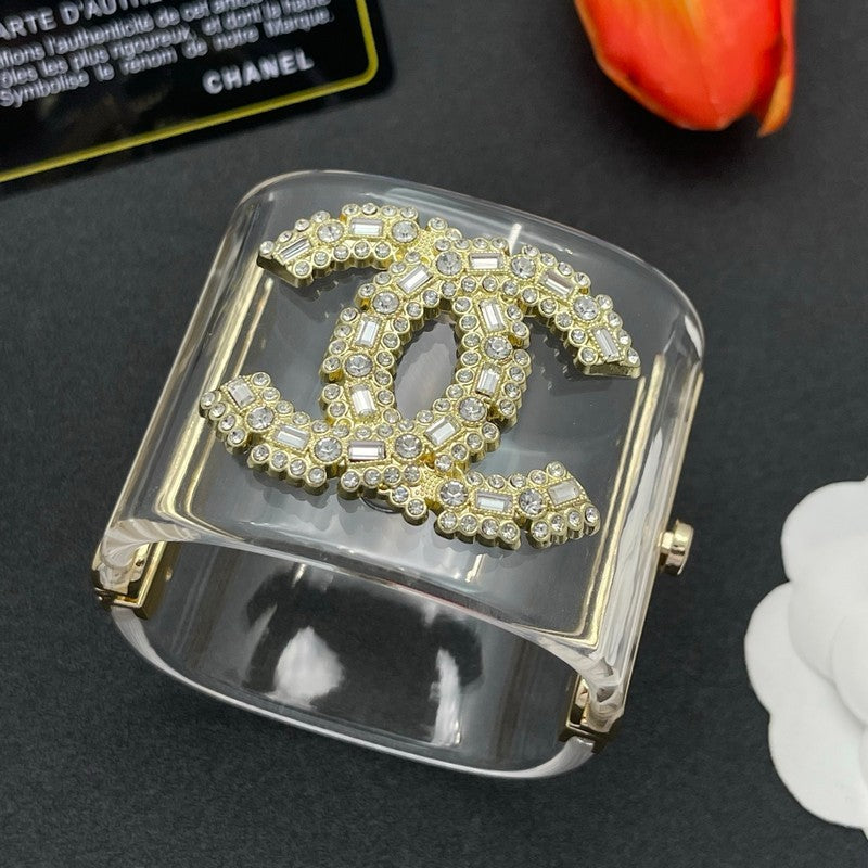 18K CC Pearl Diamond Transparent Cuff Bracelet
