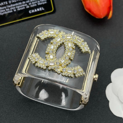 18K CC Pearl Diamond Transparent Cuff Bracelet