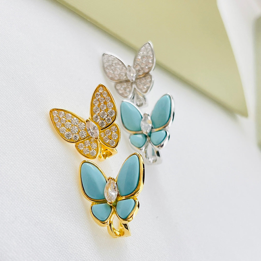 Boucles d'oreilles deux papillons turquoise 18 carats