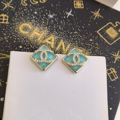 18K CC Blue Resin Earrings