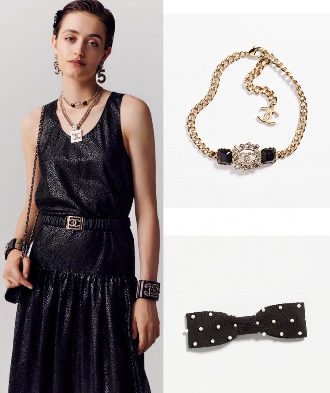 18K CC Black Crystals Chain Necklace