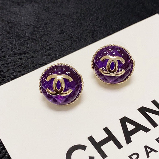 18k CHANEL CC Purple Crystal Earrings