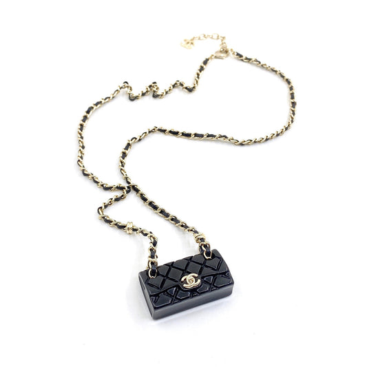 18K CHANEL CC Black Bag Pendant Necklace