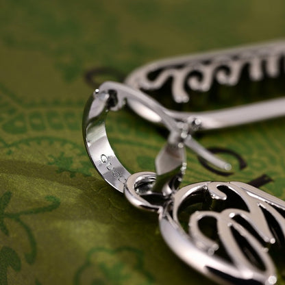 18K GG White Gold Script Earrings
