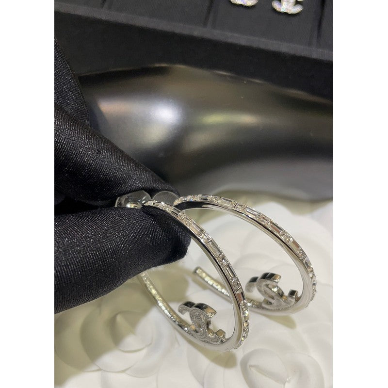 18K CC Hoop Diamond Earrings