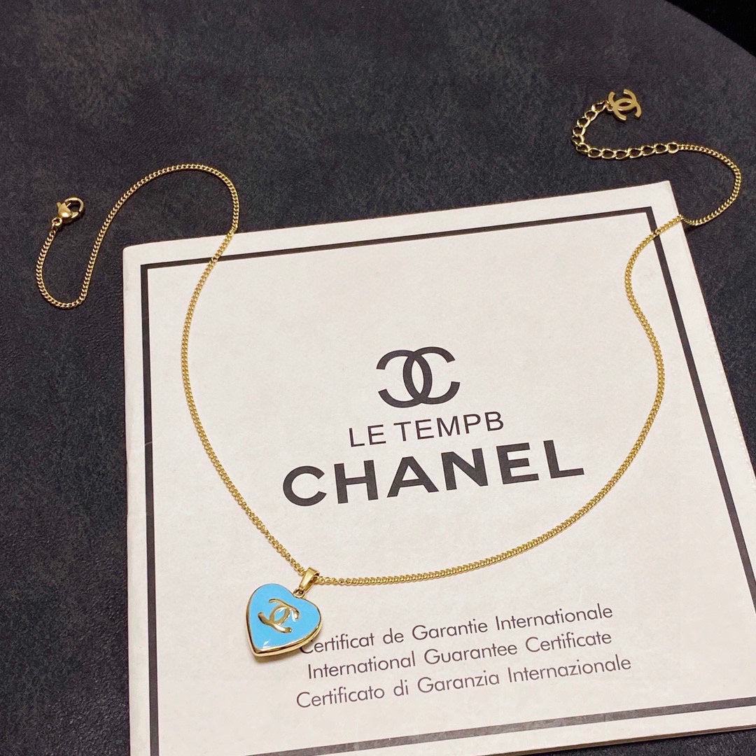 18K CHANEL CC Blue Heart Necklace