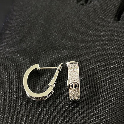 18K Love Three Rows Pave Diamond Earrings