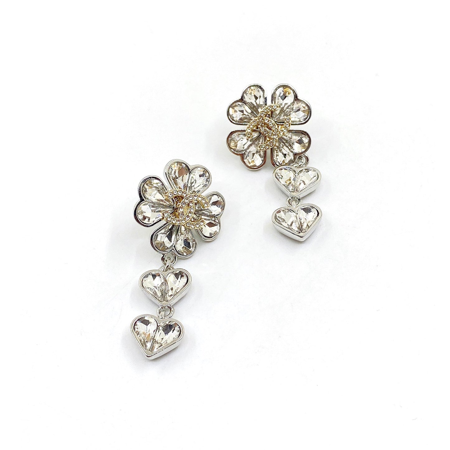 18k CHANEL CC Crystal Flower Earrings