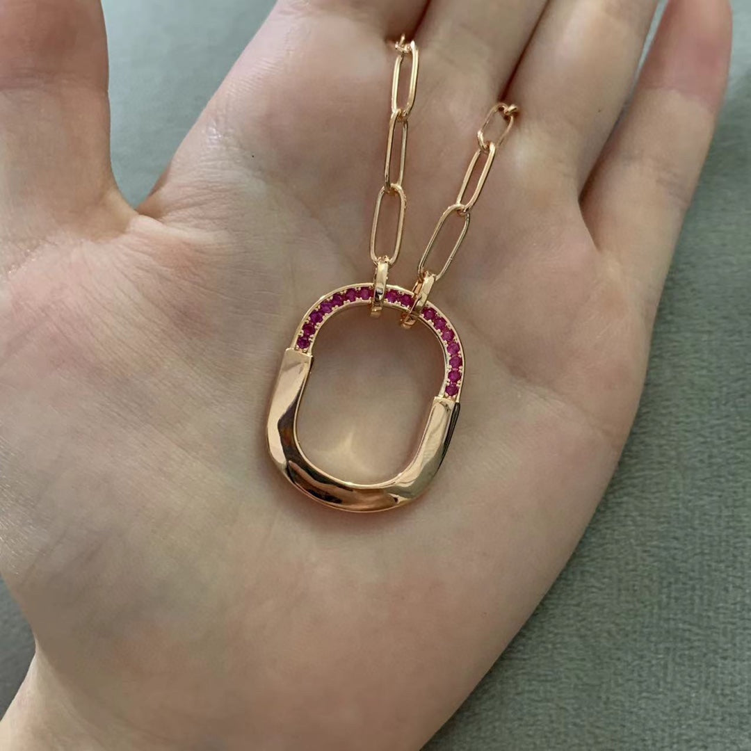 18K T Lock Pink Pavé Diamonds Necklace