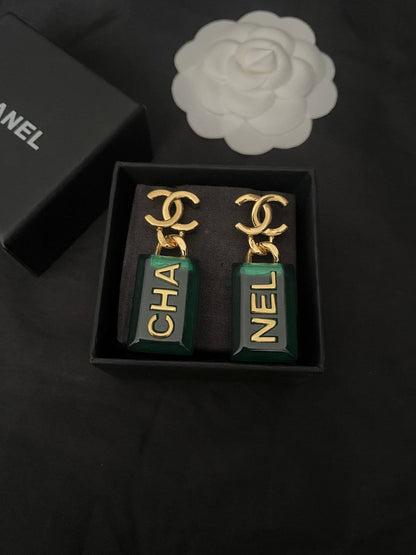 18k CC Green Perfume Bottle Earrings