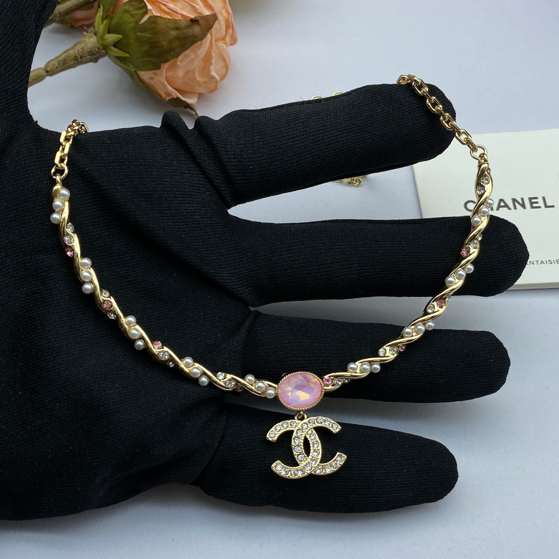 18K CC Pink Crystal Necklace