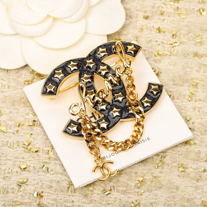 18K CC Black Chain Brooch