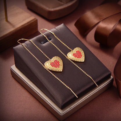 18K Vlogo Red Heart Earrings